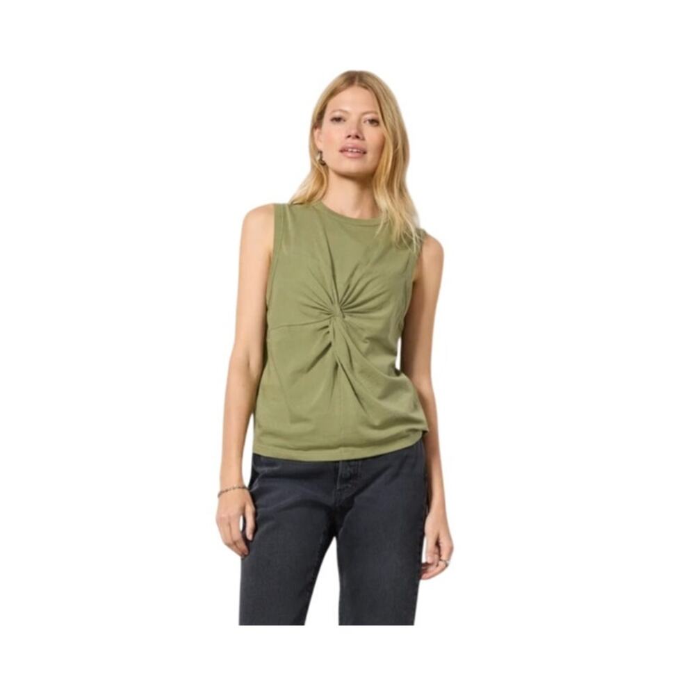 Nation Los Angles Neve Ruched Army Green Sleeveless Tops Size Medium